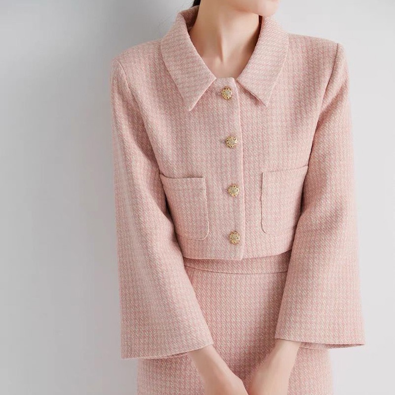 Bộ Áo Khoác + Chân Váy chanel Màu Hồng Thanh Lịch Cho Nữ