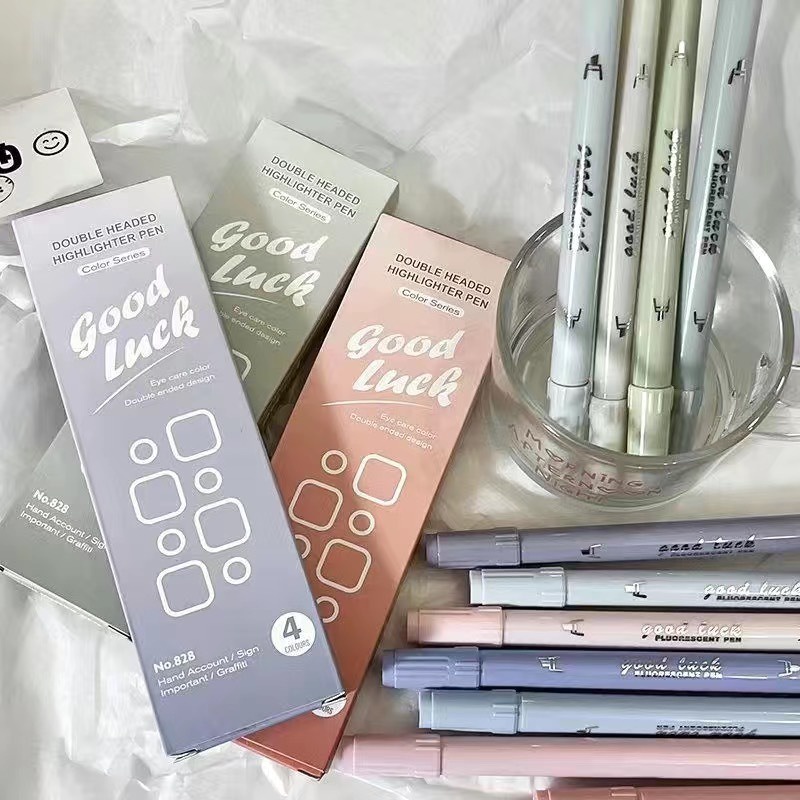 Bộ 4 Bút Màu Nước / Bút Đánh Dấu Hai Đầu Nhiều Màu Sắc Dùng Trong Trường Học / Văn Phòng Phẩm diy