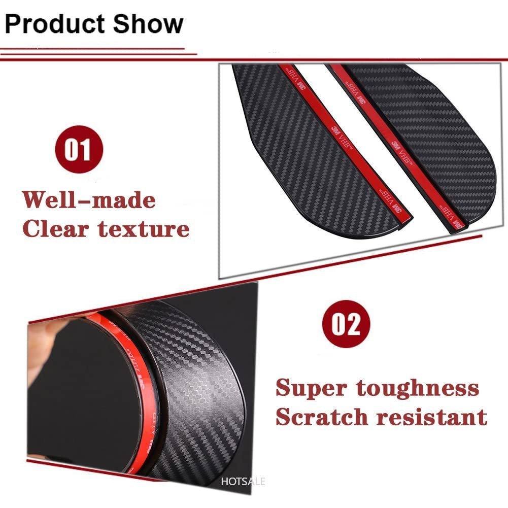 Bộ 2 Tấm Chắn Mưa Bằng Sợi Carbon Màu Đen Gắn Kính Chiếu Hậu Xe Hơi / Xe Tải / SUV​