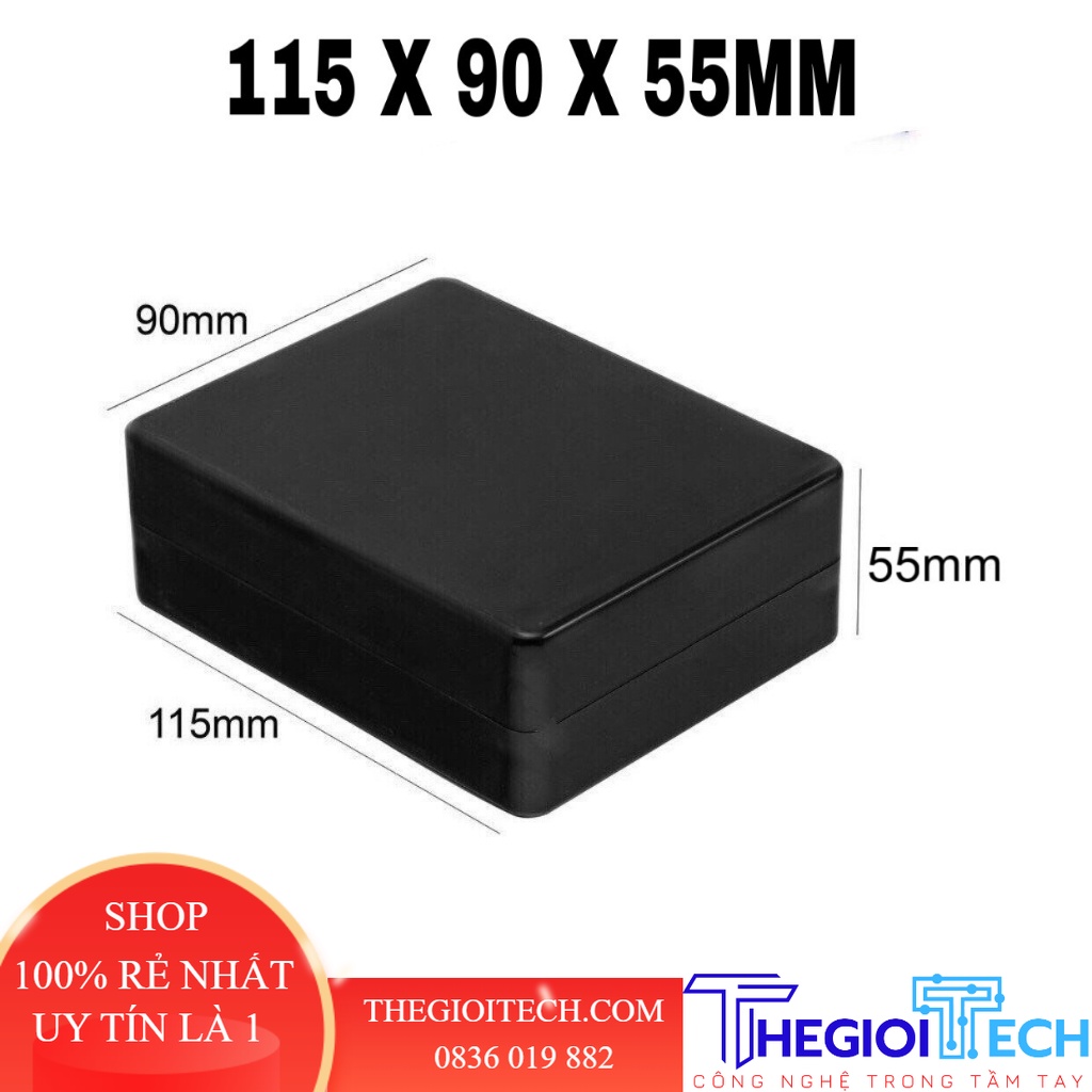 Hộp 115x90x55mm tặng kèm ốc vít - Hộp nhựa đựng mạch điện tử. - Đen