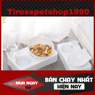 [❌GIÁ SỈ❌] Bát ăn chống gù cho thú cưng kèm bình cấp nước tự động – Chén ăn và uống dễ thương cho chó mèo ❤️