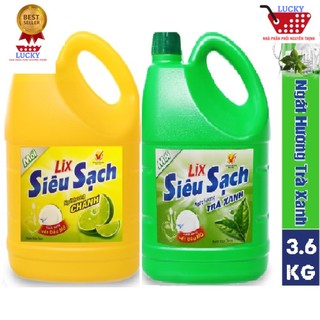 Nước rửa chén Lix 3,6kg Vitamin E hương Chanh- Trà Xanh