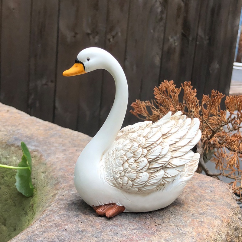 Tượng Vịt Con mini Màu Trắng Dùng Trang Trí Tiểu Cảnh Sân Vườn