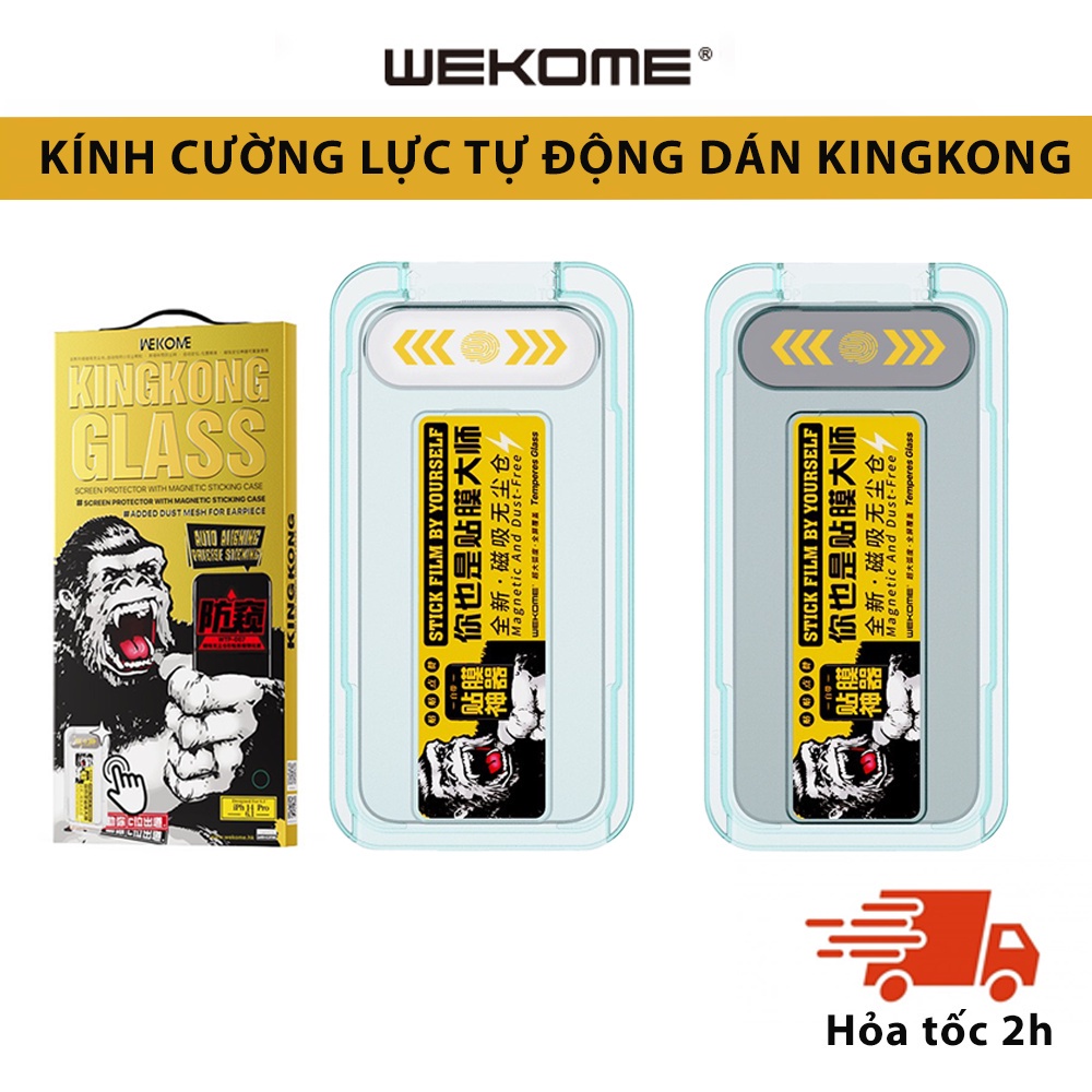 {034- TRONG SUỐT} Kính Cường lực KingKong kèm Khung tự dán lấy bụi Chống bụi màng loa Chống vân tay WK Wekome Iphone