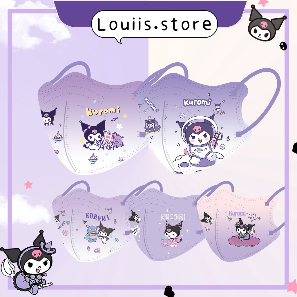 Khẩu trang 3D Kuromi hoạt hình dễ thương, in hình cute cho trẻ em Louiis.store