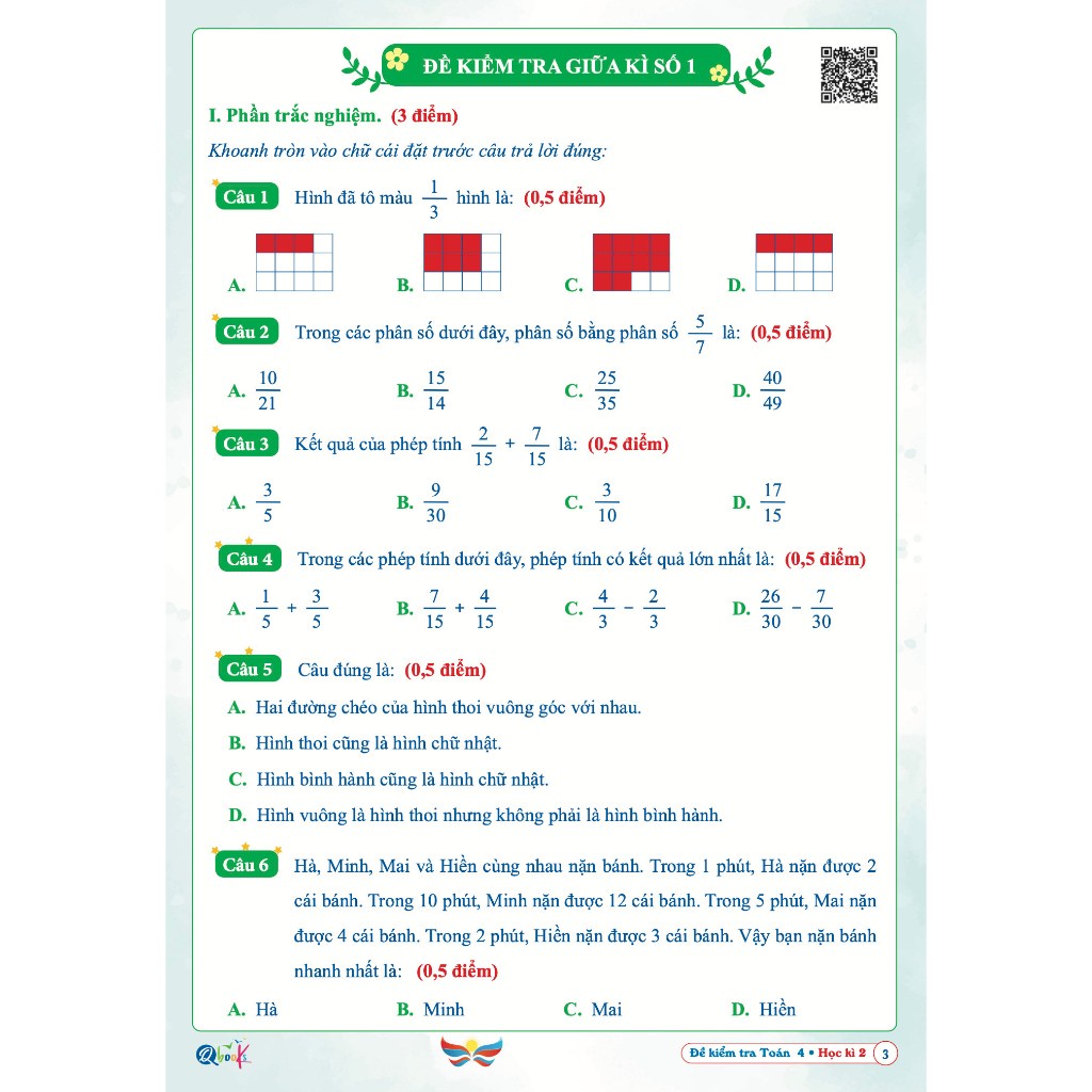 Sách Đề Kiểm Tra Toán Lớp 4 - Học Kì 2 - Cánh Diều  - Bản Quyền