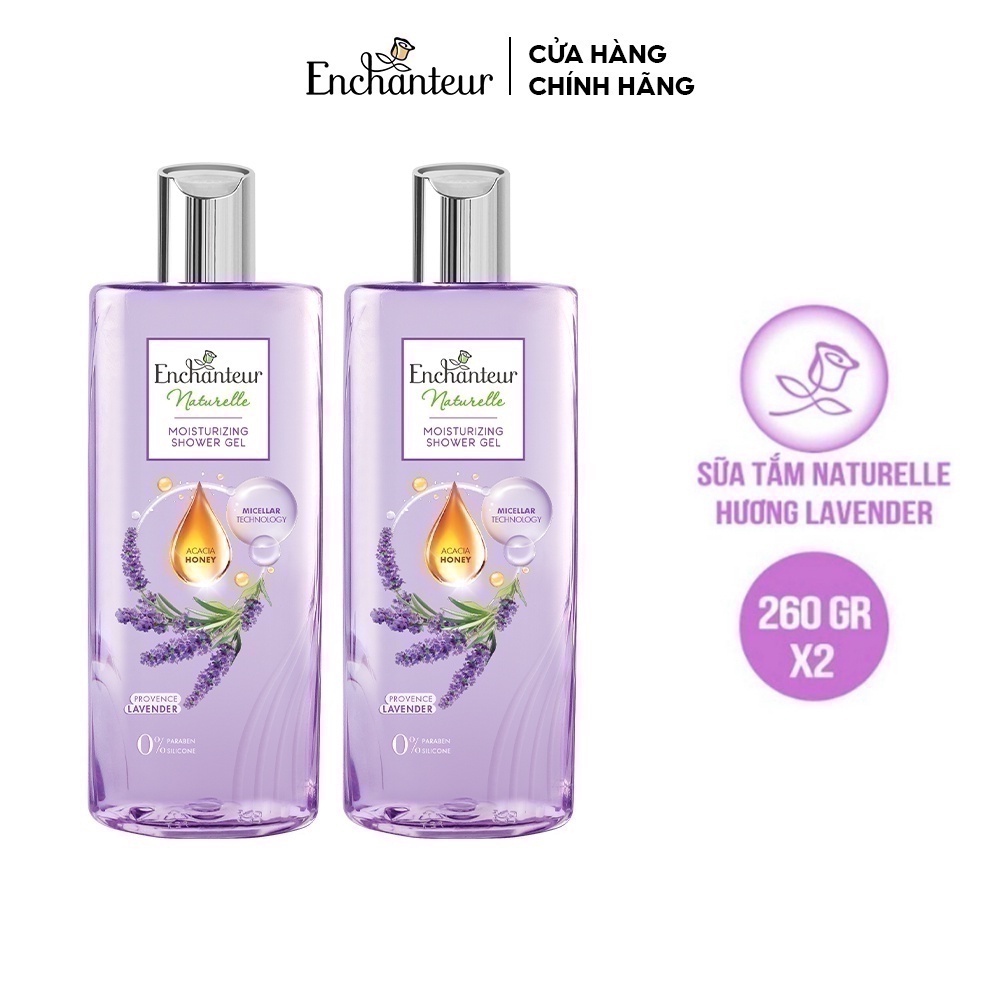 Bộ 2 Sữa tắm dưỡng da thiên nhiên Enchanteur Naturelle hương hoa Lavender 260gr/Chai