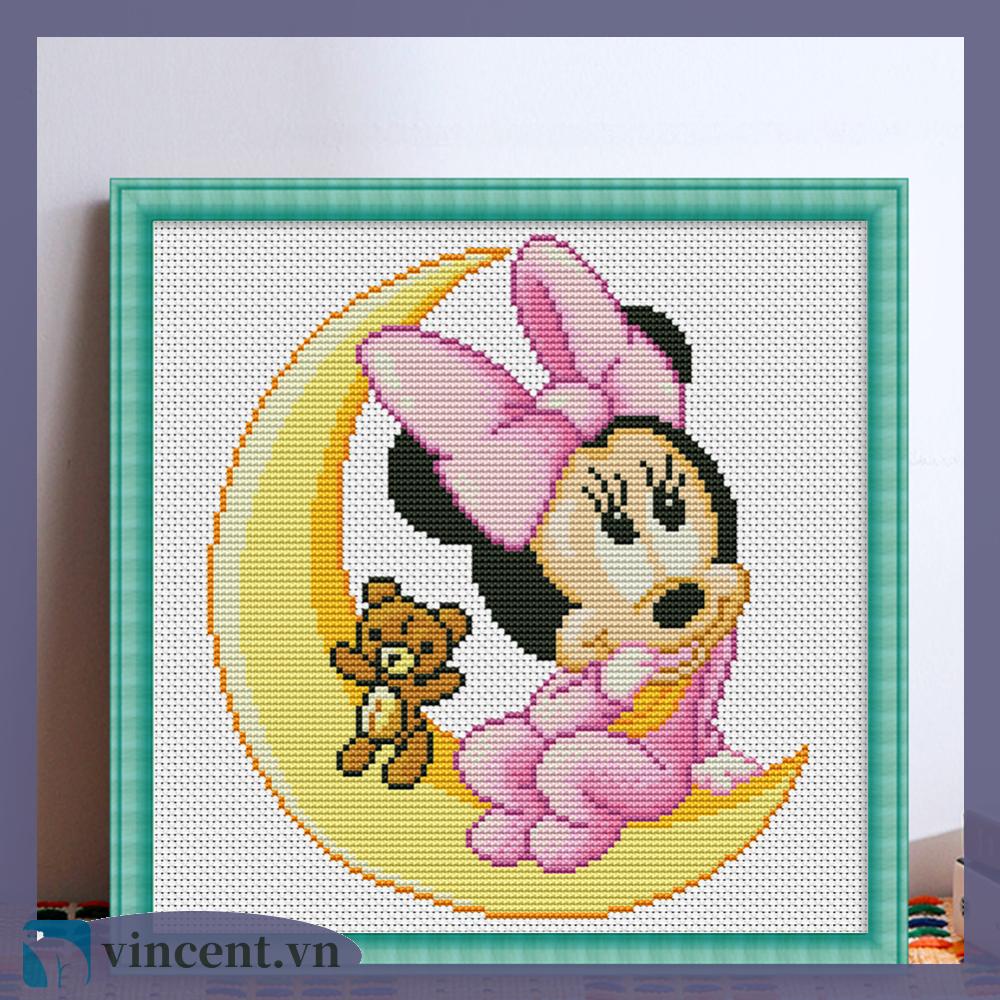 Bộ Tranh Thêu Chữ Thập cotton 11ct 30x30cm Hình minnie