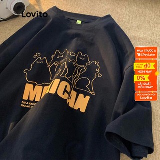 Áo thun LOVITO tay ngắn cổ tròn họa tiết chữ phong cách thường ngày cho nữ LNA06031 (màu đen)
