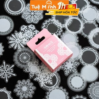 Hộp 50 sticker ren vintage/ hành tinh STI07, sticker trong suốt trang trí bullet journal, album