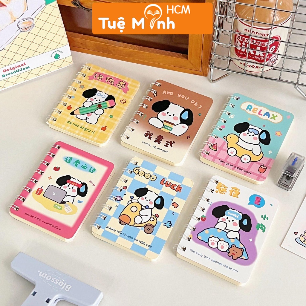 Sổ tay A7 lò xo kép giấy kẻ ngang tiện lợi 150 trang S19, sổ mini đáng yêu hoạ tiết dễ thương, đa dạng