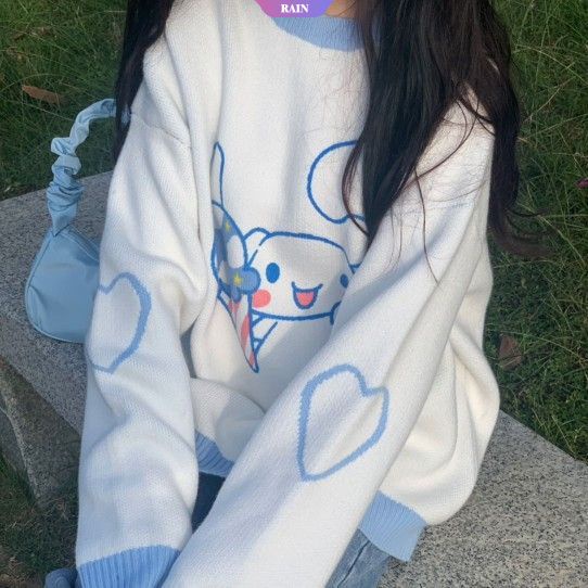 Kawaii sanrios Áo sweater Dệt Kim Chui Đầu Dáng Rộng Tay Dài Hình anime kawaii cinnamoroll my melody Dễ Thương Ngọt Ngào Cho Nữ