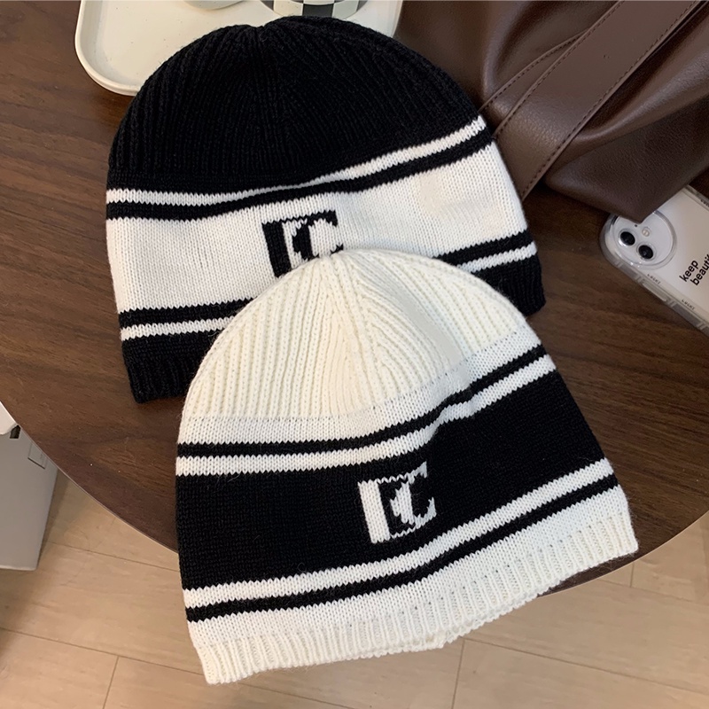 Mũ Len Dệt Kim In Chữ Kiểu vintage Thời Trang Thu Đông Ấm Áp Cho Nữ