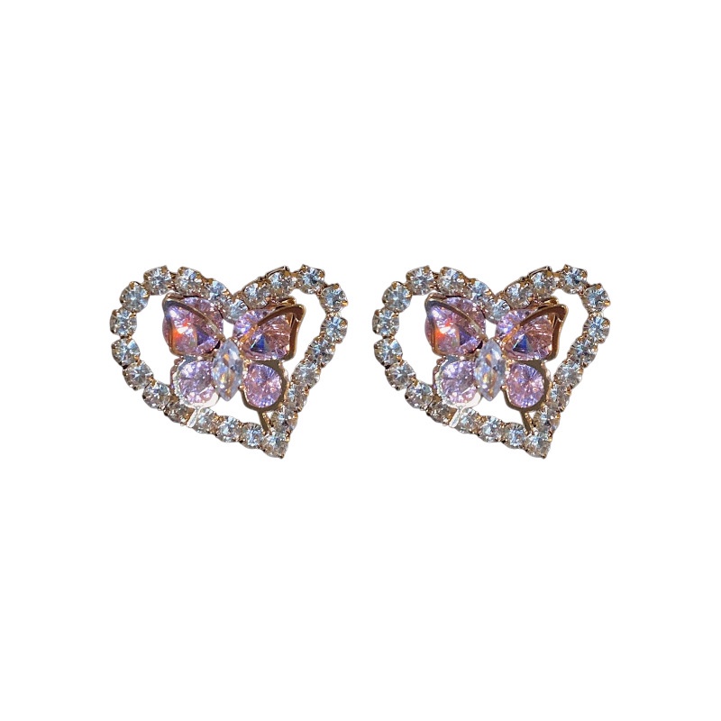 Bông Tai Mạ Bạc Hình Bướm Đính Kim Cương Thời Trang Cao Cấp