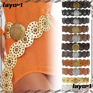 Layor1 thắt lưng khóa kim loại tròn bản rộng phong cách cao bồi vintage cho nữ