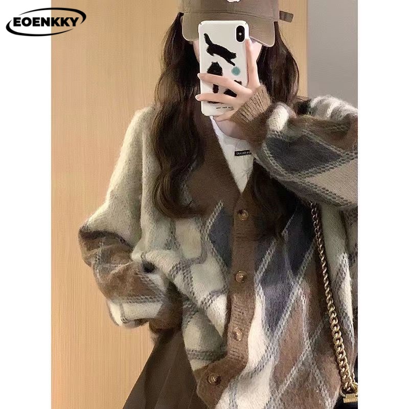 EOENKKY Áo Len áo khoác cardigan áo cardigan Thời trang hàn quốc A21K0HO 36Z230905