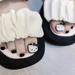 Đen set 24 miếng dán móng chân giả màu trắng / đen