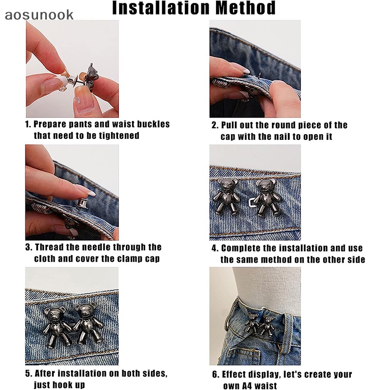 Aosunook 1 Cặp Khóa Cài Thắt Lưng Quần jean Hình Gấu Có Thể Điều Chỉnh