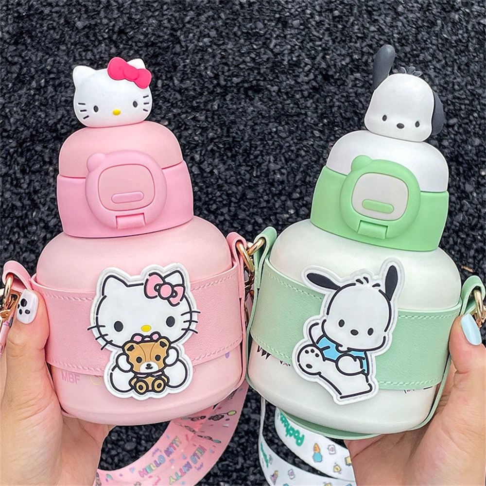 Sanrio Bình Nước Giữ Nhiệt 520ml Bằng Thép Không Gỉ Có Ống Hút Họa Tiết melody pochacco
