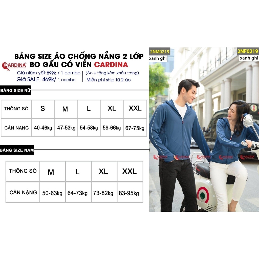 Áo chống nắng nam 𝗖𝗔𝗥𝗗𝗜𝗡𝗔 2 lớp chất thun lạnh cao cấp viền thể thao chống tia UV , Áo khoác phong cách 2NM02.