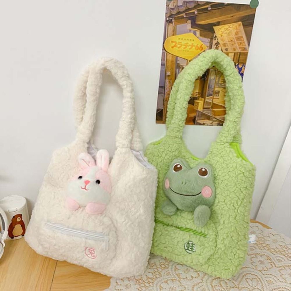 Túi gấu hoạt hình vải nhung Tote túi ếch Đồ chơi học sinh túi đeo vai dễ thương