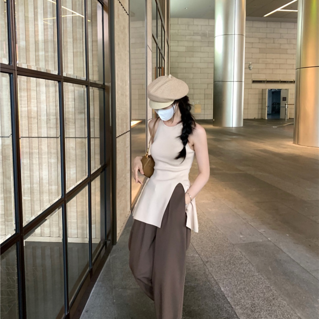 Áo Vest Xẻ Tà Vừa Vặn Màu Trơn Phong Cách Mới Phụ Nữ Mùa Hè Gợi Cảm Áo Không Tay