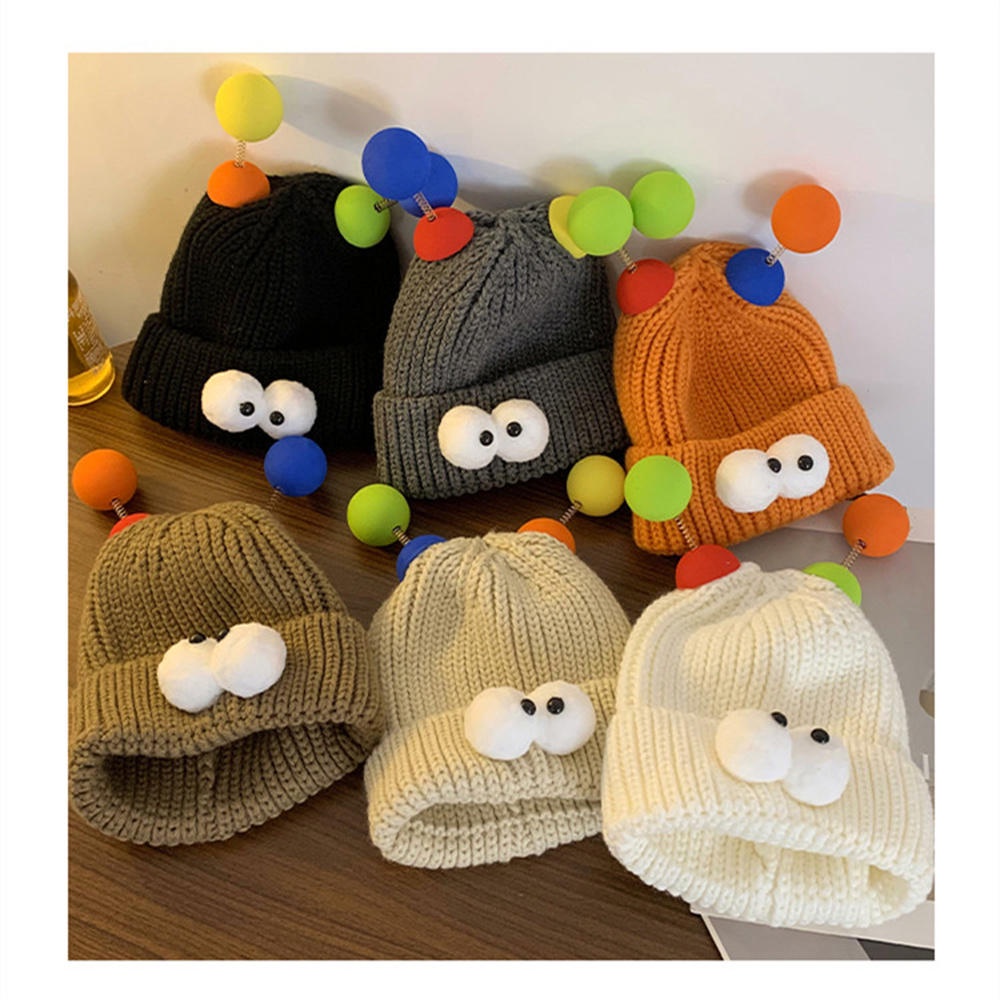Mũ Len Dệt Kim Đính 4 Quả Bông Mắt To Hoạt Hình Nhiều Màu Sắc Thời Trang Thu Đông Ấm Áp Cho Bé Trai Và Gái