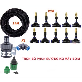 Trọn bộ phun sương tưới cây 10 béc đồng cho vườn cây vườn rau vườn lan không cần máy bơm