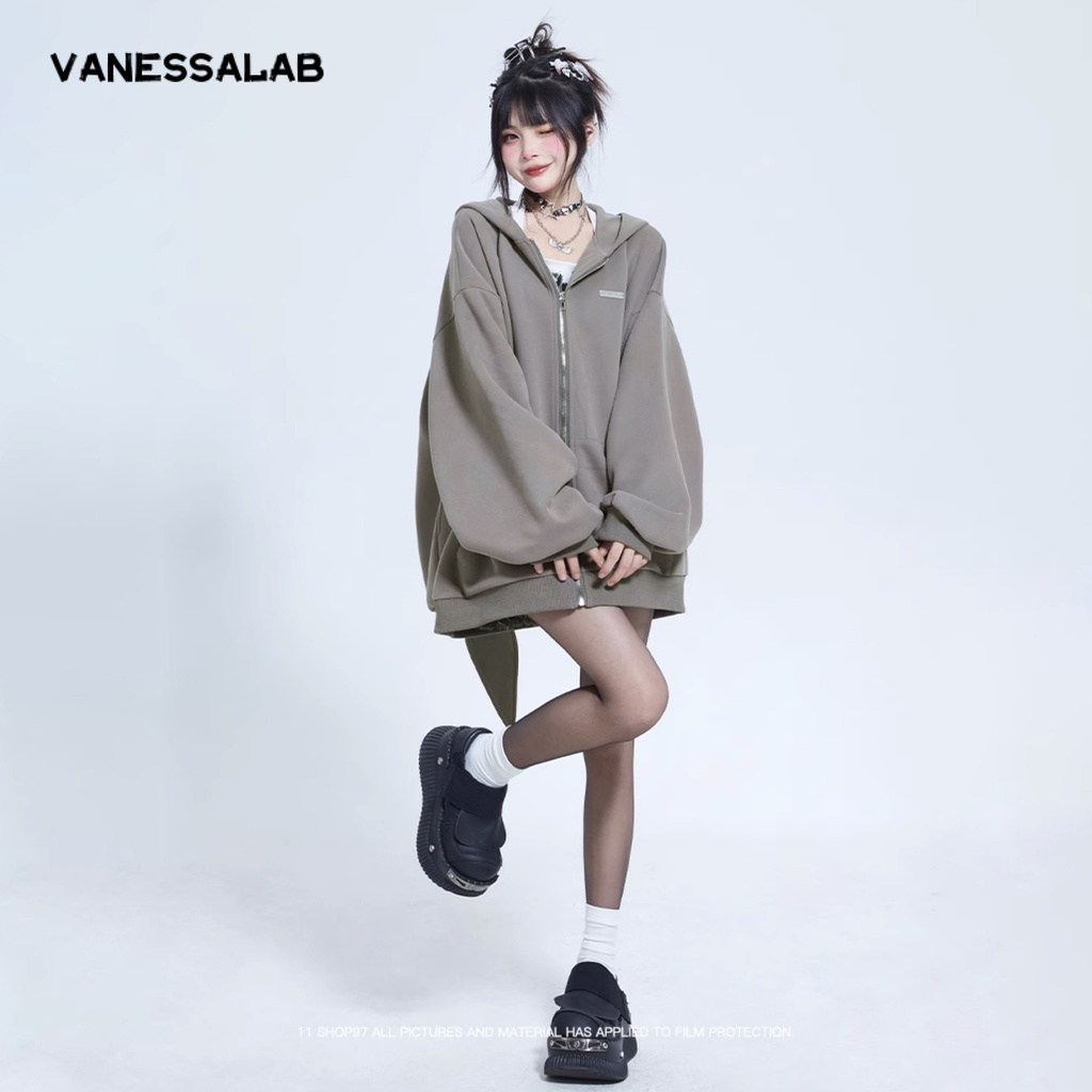 VanessaLab Áo Khoác hoodie áo khoác nữ zip hoodie cozy casual Độc đáo INS WWY23911ZO 37Z230914