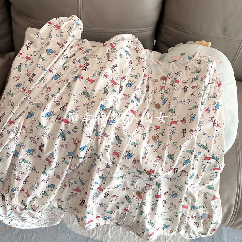 Bộ Đồ Ngủ Tay Dài In Họa Tiết Hoạt Hình Dễ Thương Thời Trang Xuân Thu Cho Nữ