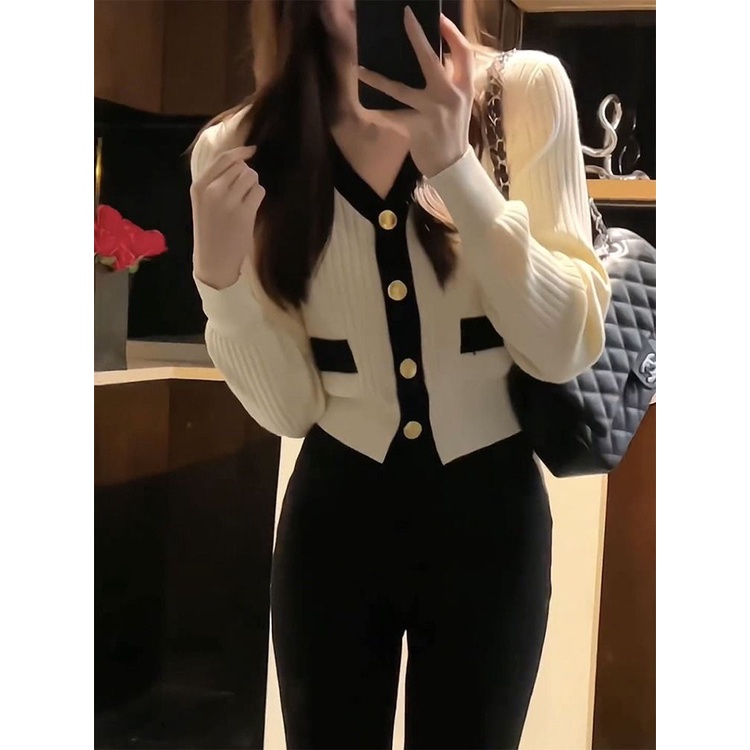 Áo Khoác cardigan Dệt Kim Dáng Ngắn Màu Tím Thời Trang Mùa Thu 2023 Mới