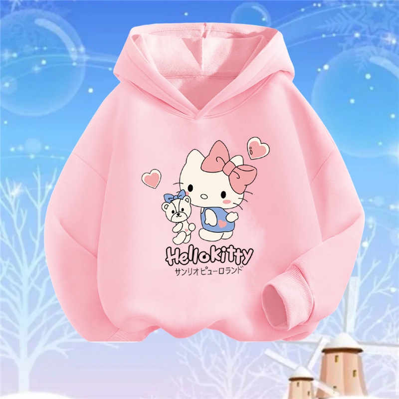 Hello kitty Áo hoodie Họa Tiết Mèo kitty Phong Cách Hàn Quốc Cho Bé