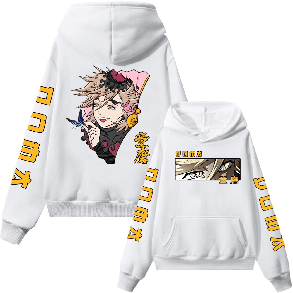 Demon slayer upper moons two douma anime hoodie man woman harajuku áo chui đầu áo dài tay thời trang dạo phố