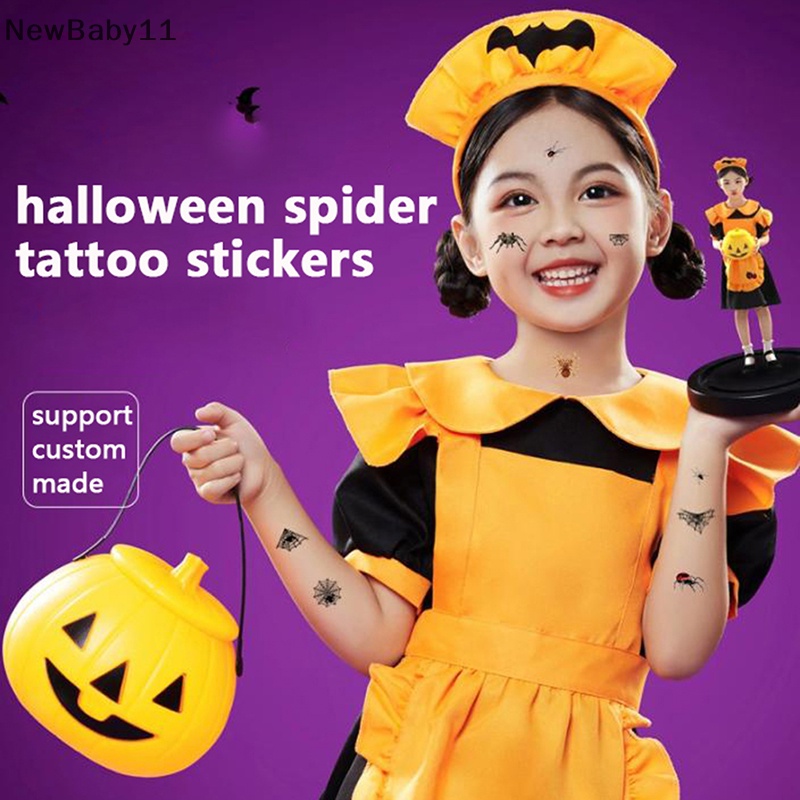 Bộ 12 Hình Xăm Dán Họa Tiết Nhện Đen Phong Cách halloween Độc Đáo