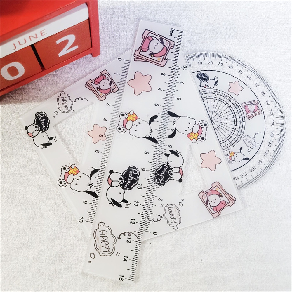 ⚡VẬN CHUYỂN NHANH⚡⚡ 1 Bộ Thước Acrylic Sanrio In Hình Dễ Thương Melody Kuromi Hello Kitty Cinnamoroll Đo Lượng Giác Thước đo Cần   Cho Học Sinh