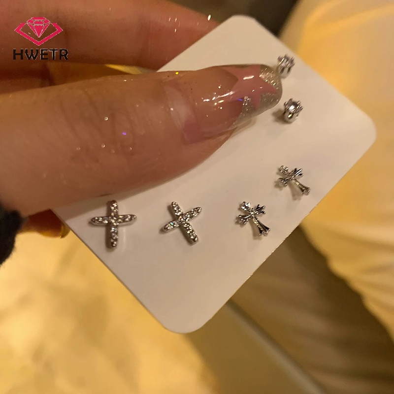 Set 6 Khuyên Tai Bạc Đính Đá Thời Trang Cho Nữ Mới