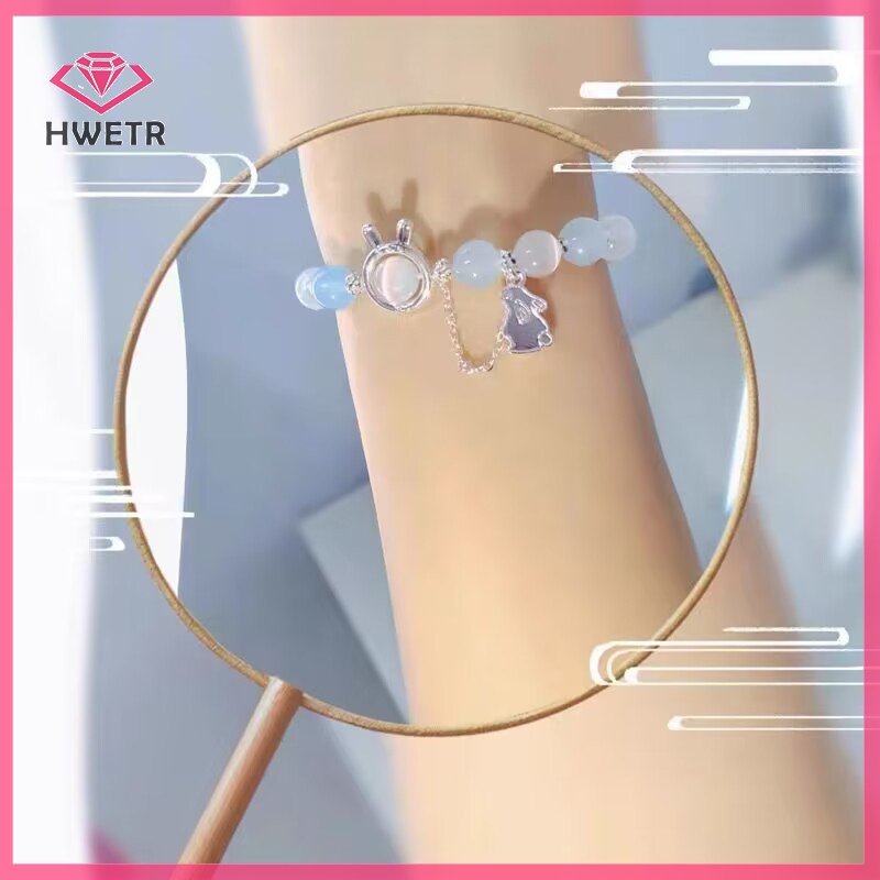 Hwetr Vòng Tay Chuỗi Hạt Đá Mặt Trăng Xanh Lam Thời Trang Cho Cặp Đôi Mới