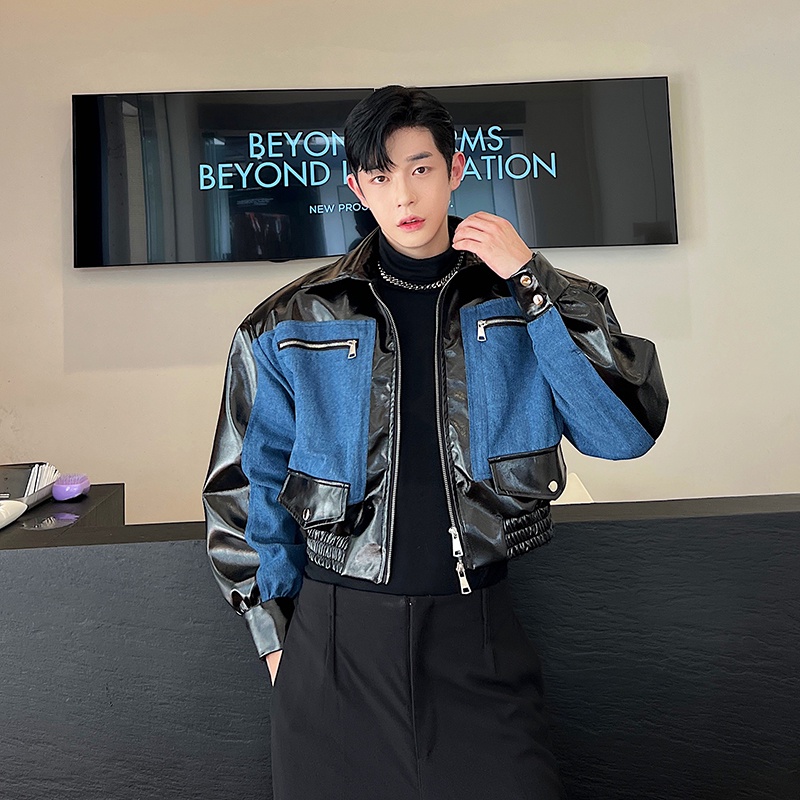 October Áo Khoác denim Dáng Ngắn Phối Da Thời Trang Cao Cấp Cho Nam