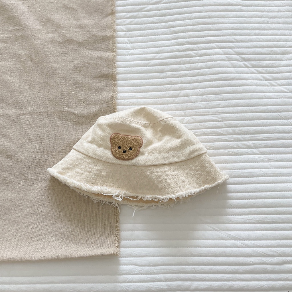 Dễ Thương Mũ bucket Che Nắng Vành Lớn Viền Lông Gấu Nhỏ Thời Trang Cho Bé