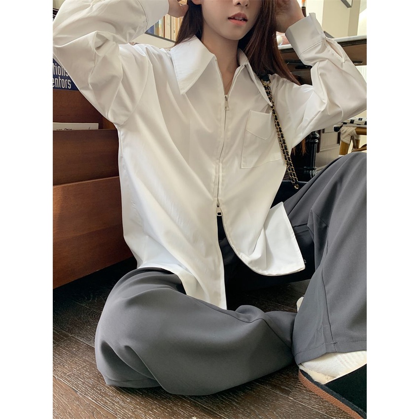 Áo Sơ Mi Trắng Milyfashion Áo Sơ Mi Trắng Tay Dài Có Khóa Kéo Đôi Phong Cách Mới Cao Cấp ins Niche