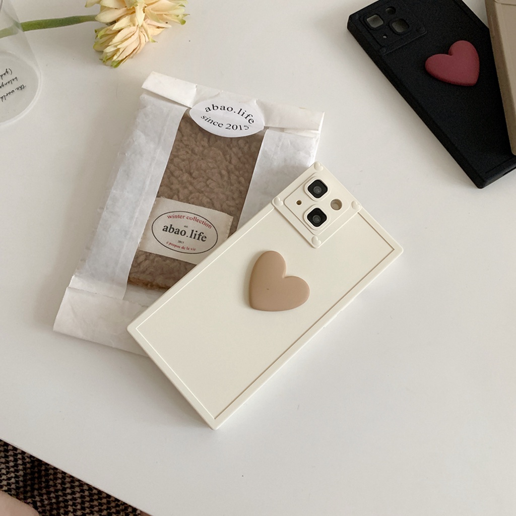 Ốp Điện Thoại Hình Vuông Họa Tiết Trái Tim 3d Màu gradient Cho iphone 14 pro max 14pro 14 13 pro max 12 pro max 11