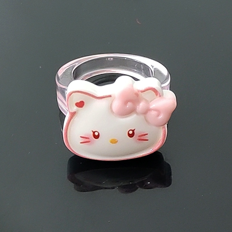 Hoạt Hình Nhẫn Nhựa acrylic Trong Suốt Hình Mèo / Cún / Cún / kt / Cún / Mèo / sanrio Đáng Yêu Cho Nữ