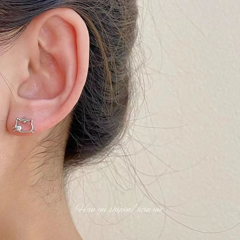 Bông Tai Mạ Bạc 925 Hình Mèo Dễ Thương