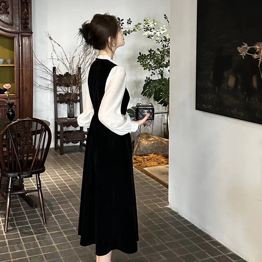 Đầm Nữ Tay Dài Giả Hai Lớp Phong Cách Thời Trang Mùa Thu 2023