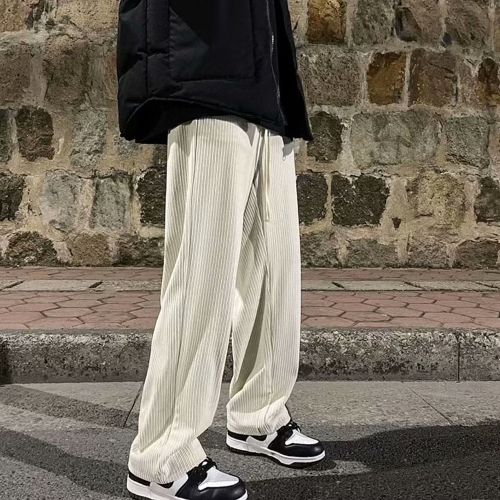 Quần Dài Thể Thao Ống Rộng Vải Nhung Màu Trơn Phối Dây Rút Phong Cách Mỹ Thời Trang Mùa Thu Cho Nam m-5xl
