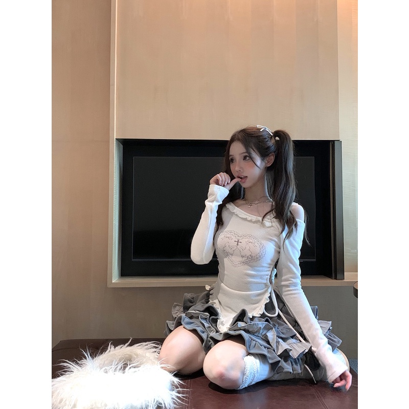 Set Áo Thun Dài Tay + Quần Dài Lưng Cao Thời Trang Theo Phong Cách Hàn Quốc Dành Cho Nữ