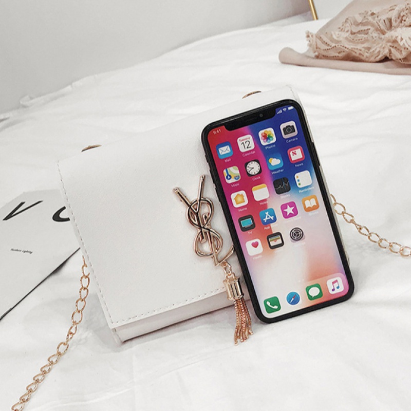 Túi Da Đeo Chéo Hình Vuông Cỡ Nhỏ Phối Dây Đeo Sợi Xích Thời Trang Cho Nữ