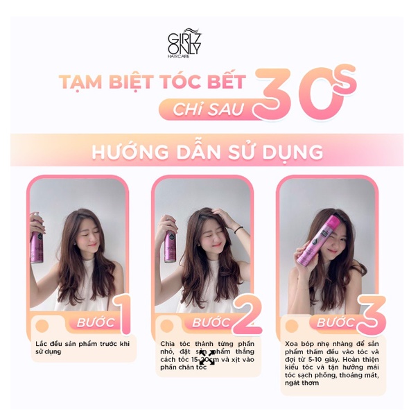 Dầu gội khô girlz only defrizz tím thơm nhẹ, giữ nếp tóc xoăn, rối Healthy Care Extate Official Mall