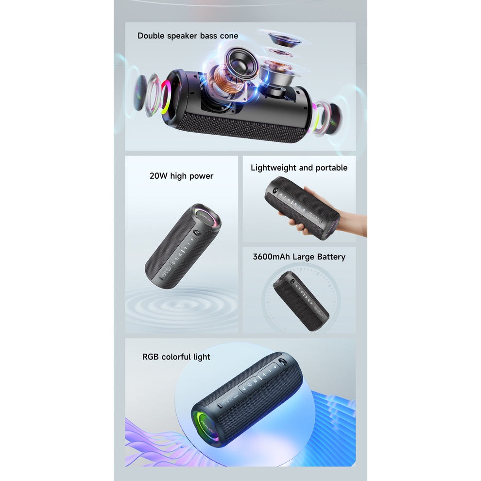 Zanzealot Loa bluetooth 5.2 / 3600mah Không Dây Hỗ Trợ Thẻ tf / Điều Khiển Đèn led s49 pro