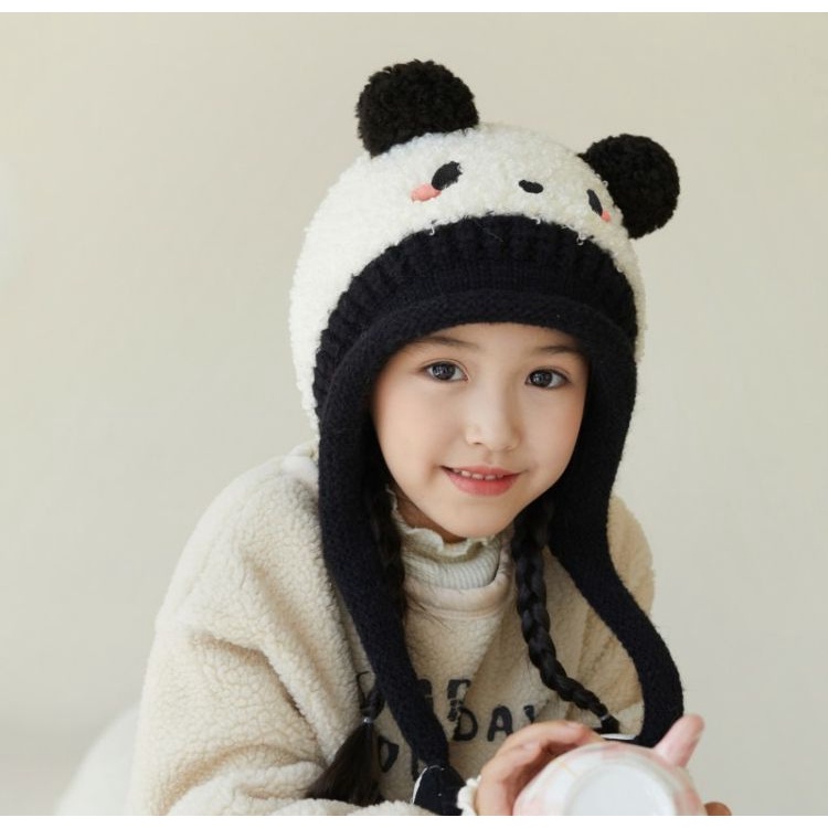 Mũ Trùm Đầu Dày Dặn Giữ Ấm Bảo Vệ Tai Họa Tiết Hoạt Hình Phong Cách Hàn Quốc Thời Trang Thu Đông Cho Bé Trai Và Gái